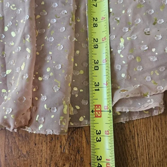 Storia Women Gold Flake Embroidered Dots Babydoll Puff Sleeve Mini Dress Small - Picture 9 of 10